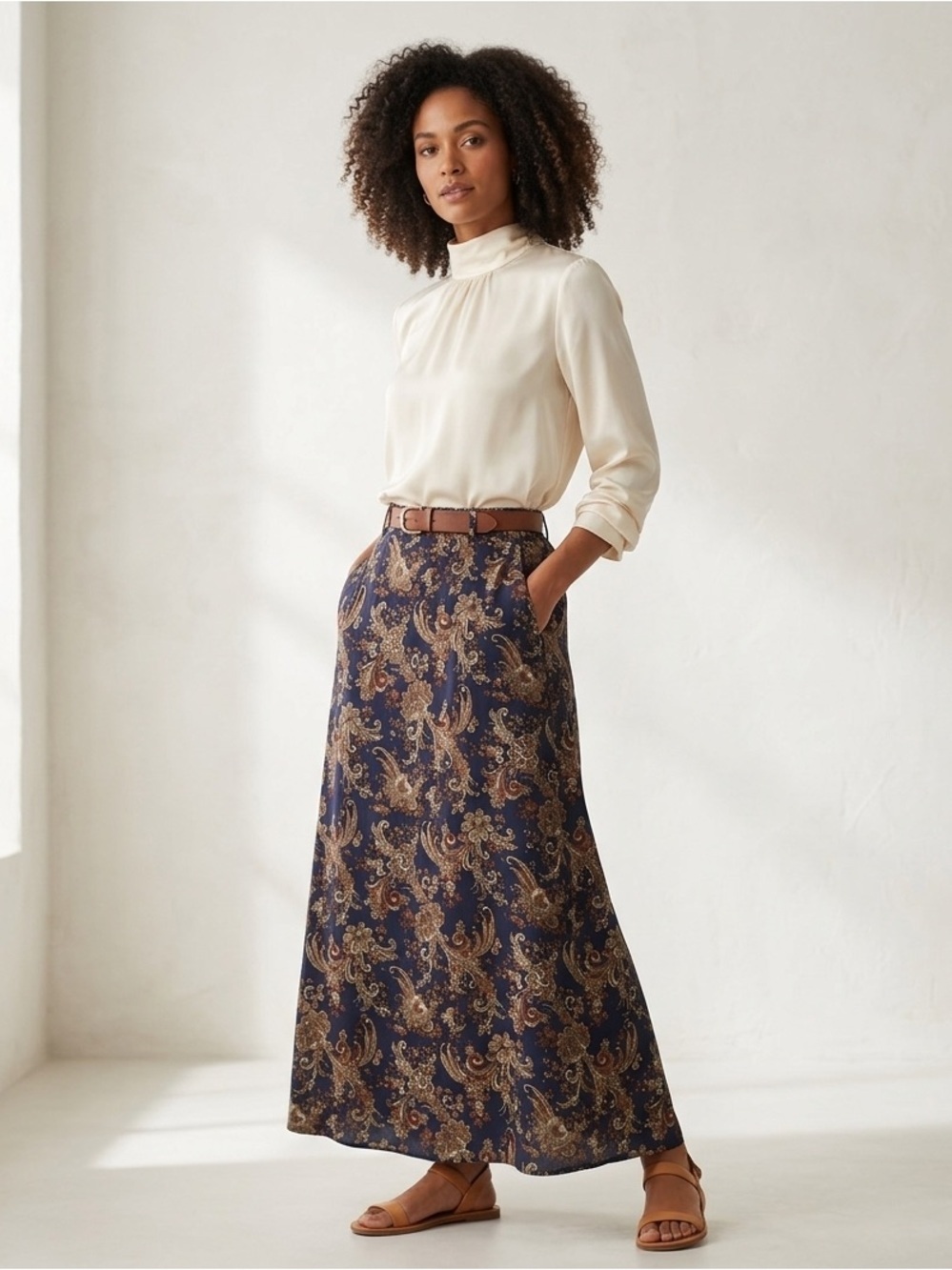 Herman Geist Paisley Patterned Midi Maxi Skirt Formal Casual Business Office - Picture 1 of 8
